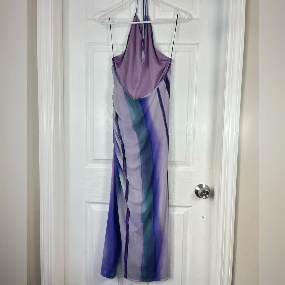Zara Purple Marble Print Halter Midi Dress Size Large - Picture 3 of 8